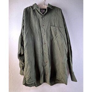 Goouch Men's Silk Long Sleeve Button Up Shirt Large Casual Preppy Green Pocket